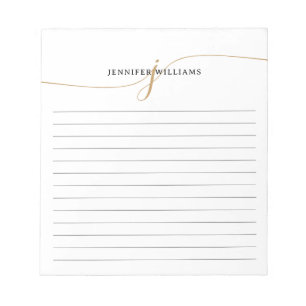 Bloco De Notas Monograma Elegante Minimalista em Script Dourado c
