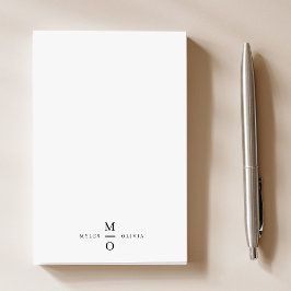 Bloco De Notas Monograma Elegante Minimalista Simples Branco
