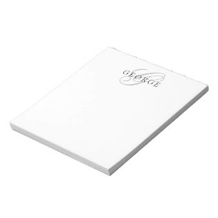 Bloco De Notas Monograma Elegante Nome Preto Cinza