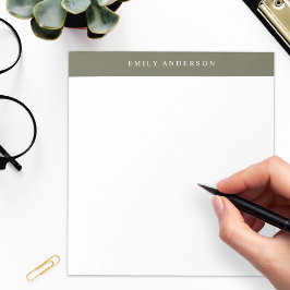 Bloco De Notas Monograma Elegante Verde Oliva Minimalista