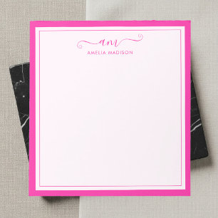 Bloco De Notas Monograma Feminino em Script Rosa Vibrante