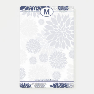 Bloco De Notas Monograma floral azul e cinzento do teste padrão