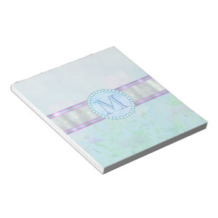 Bloco De Notas Monograma Floral Azul Pastel