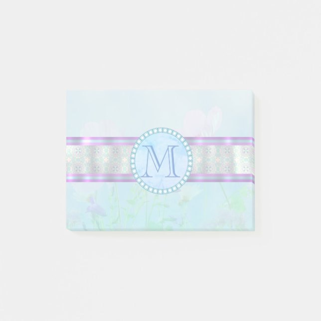 Bloco De Notas Monograma Floral Azul Pastel (Frente)