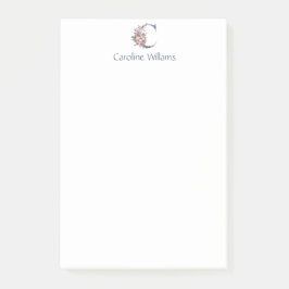 Bloco De Notas Monograma Floral Azul Personalizado C