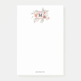 Bloco De Notas Monograma Floral Cor-de-Rosa Elegante