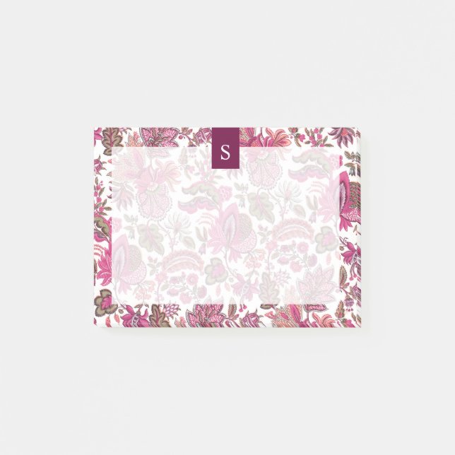 Bloco De Notas Monograma Floral de Boho Rosa (Frente)