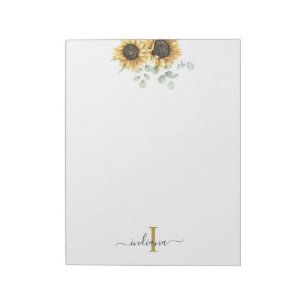 Bloco De Notas Monograma Floral de Eucalipto de Girassol Elegante