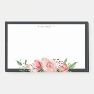 Bloco De Notas Monograma floral elegante de meia-noite