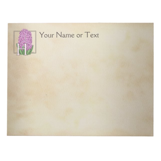 Bloco De Notas Monograma Floral Personalizado de Hiacinte Rosa (Frente)