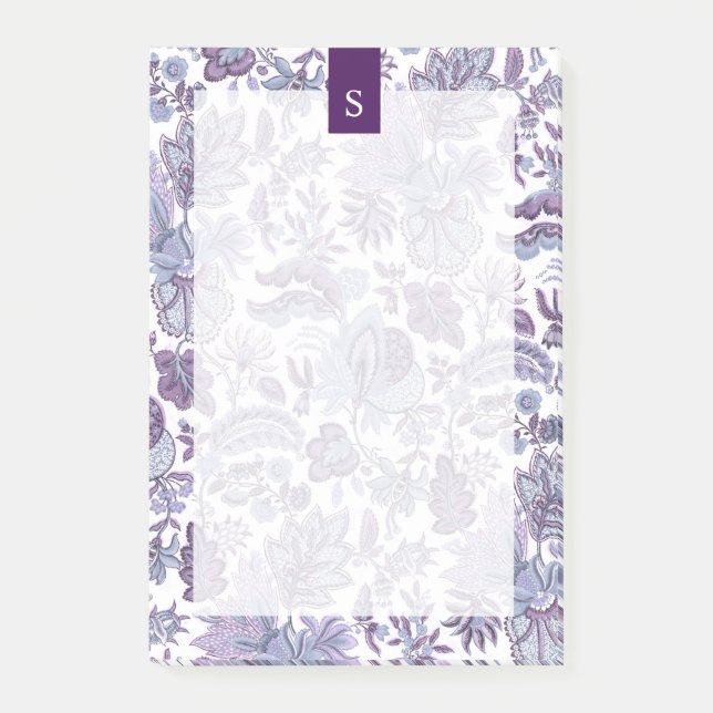 Bloco De Notas Monograma Floral Purple Boho Vintage (Frente)