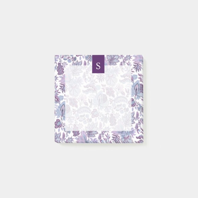 Bloco De Notas Monograma Floral Purple Boho Vintage (Frente)
