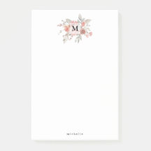 Monograma Floral Rosa Bege Elegante