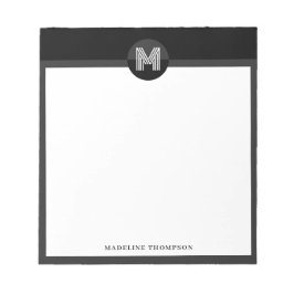 Bloco De Notas Monograma Geométrico Moderno Branco Cinza Preto Ún