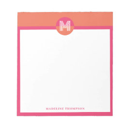 Bloco De Notas Monograma Geométrico Moderno Rosa Laranja Chic Ret