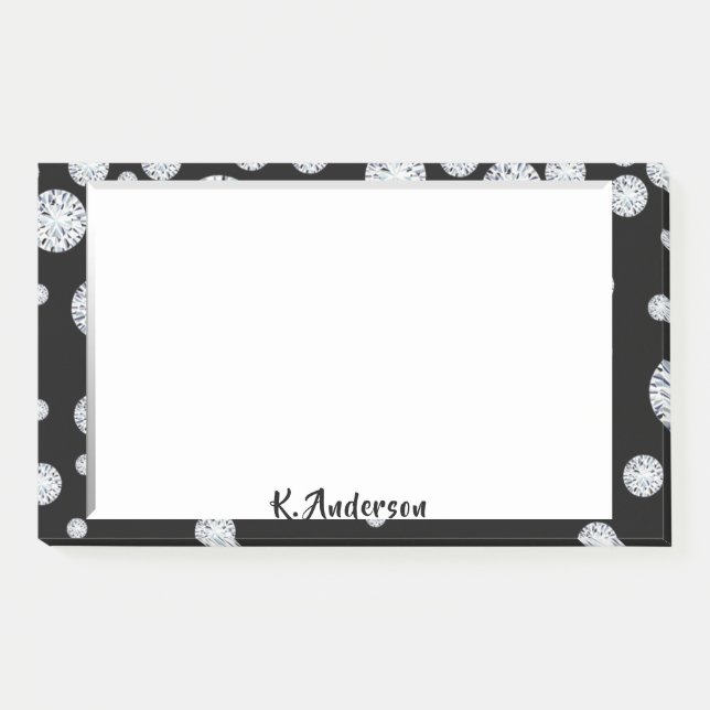 Bloco De Notas Monograma glamouroso com quadro branco preto (Frente)