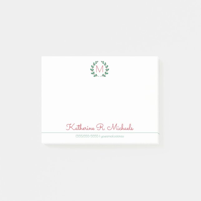 Bloco De Notas Monograma Holly De Natal E Informação (Frente)