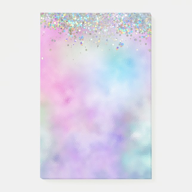 Bloco De Notas Monograma Holográfico Glitter Arco-Íris Pastel (Frente)