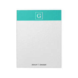 Bloco De Notas Monograma inicial com moldura de branco teal