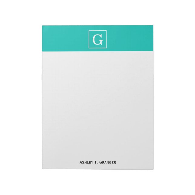 Bloco De Notas Monograma inicial com moldura de branco teal (Invertido)