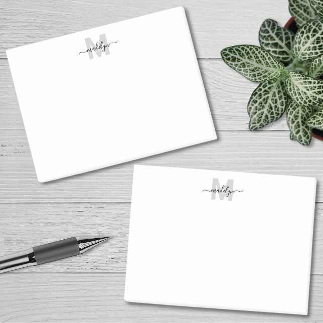 Bloco De Notas Monograma Inicial de Nome Preto e Branco (Black White Monogram Post-it Notes)