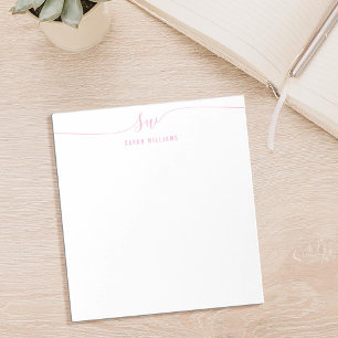 Bloco De Notas Monograma inicial de script rosa elegante