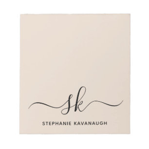Bloco De Notas Monograma Inicial do Nome Mínimo Moderno Beige