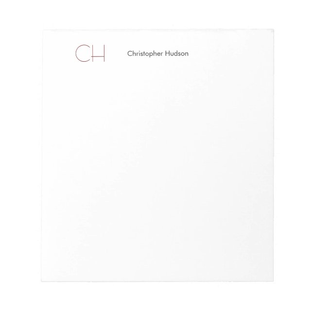 Bloco De Notas Monograma Inicial Moderno Minimalista Simples (Frente)