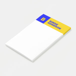 Bloco De Notas Monograma Inicial Moderno Nome Azul Dourado, Elega