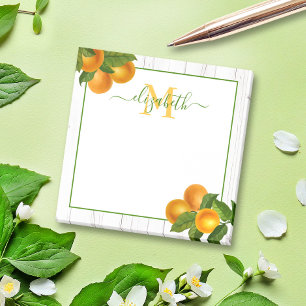 Bloco De Notas Monograma laranjas rústicas madeira de aquarela de