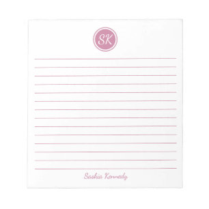 Bloco De Notas Monograma Lineado Cor-de-Rosa Elegante Personaliza
