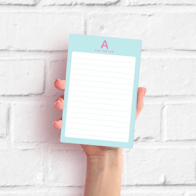 Bloco De Notas Monograma Lined em Azul Pastel (Criador carregado)
