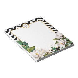 Bloco De Notas Monograma Magnolia Ivy e Dourado com Chevron