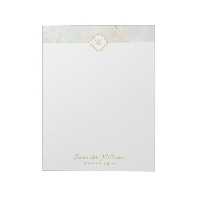Bloco De Notas Monograma Márble Elegante Branco Dourado - Letra N (Invertido)