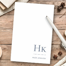 Bloco De Notas Monograma Marinho Azul Branco Simples Mínimo Moder