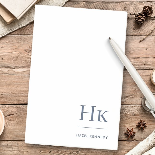 Bloco De Notas Monograma Marinho Azul Branco Simples Mínimo Moder (Criador carregado)