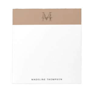Bloco De Notas Monograma Minimalista em Dourado Metálico Taupe