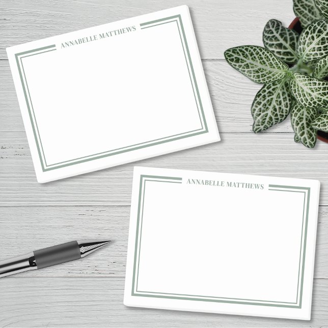 Bloco De Notas Monograma Minimalista em Verde Sage (Sage Green Minimalist Monogram Post-it Notes)