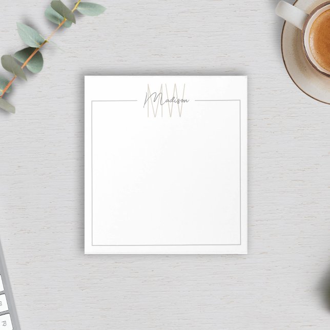 Bloco De Notas Monograma Minimalista Moderna (Modern Minimalist Monogram Notepad by MINTIC DESIGN STUDIO)