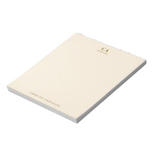 Bloco De Notas Monograma Minimalista Moderna Personalizada Creme