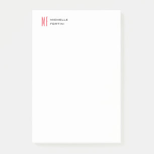 Bloco De Notas Monograma Minimalista Moderno Vermelho Branco Plan