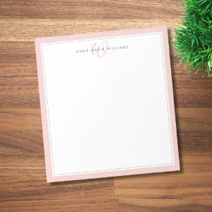 Bloco De Notas Monograma Minimalista Rosa Bege com Duas Bordas