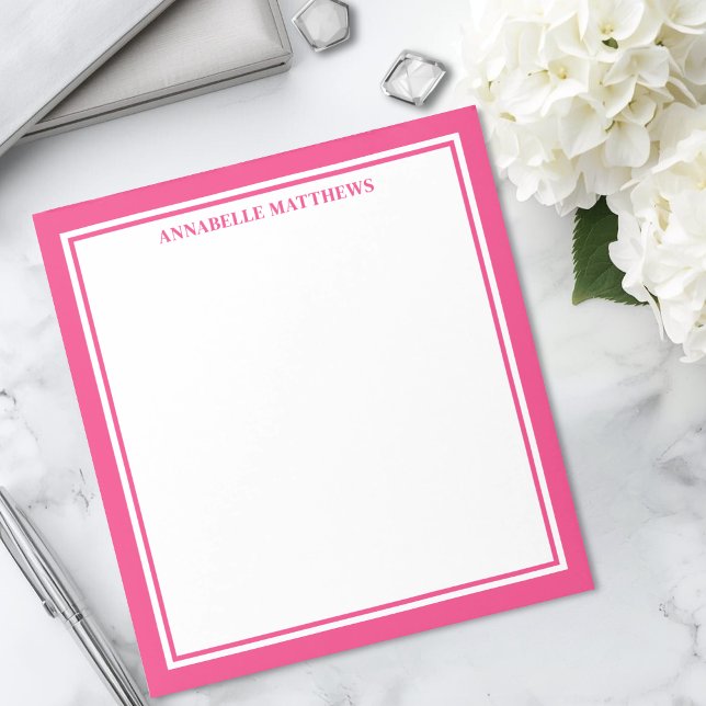 Bloco De Notas Monograma Minimalista Rosa Quente (Hot Pink Minimalist Monogram Notepad)