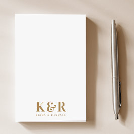 Bloco De Notas Monograma Minimalista Simples Dourado e Branco
