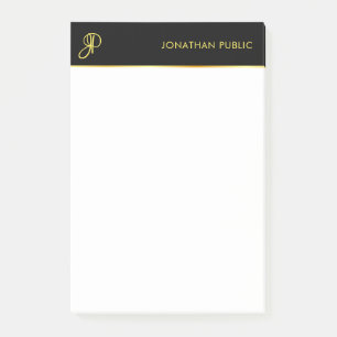 Bloco De Notas Monograma Modelo preto branco Elegante branco Dour