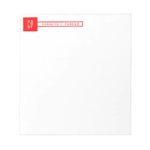 Bloco De Notas Monograma Moderna Profissional Simples Nome Vermel
