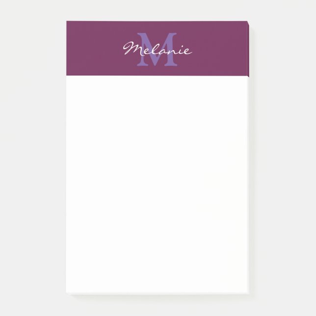Bloco De Notas Monograma Moderna Rosa Fúcsia e Lavanda (Frente)