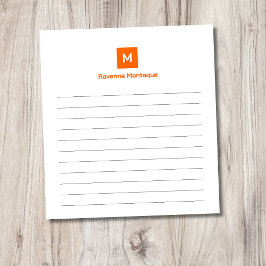 Bloco De Notas Monograma moderno alinhado laranja pôr do sol Chic