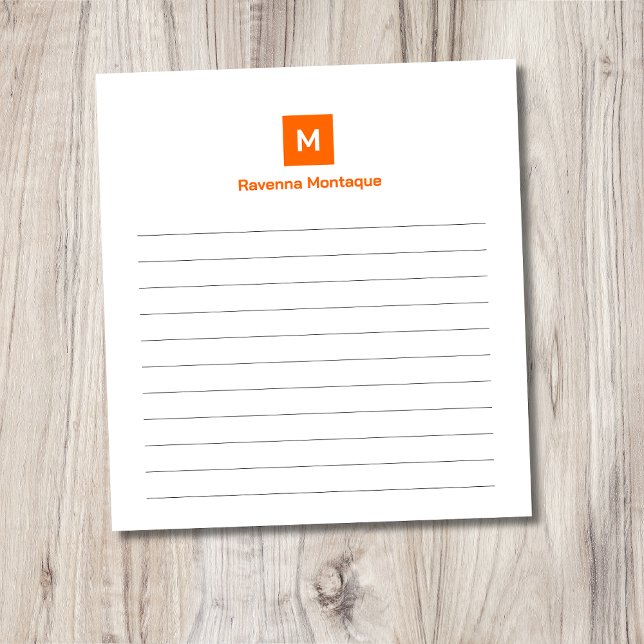 Bloco De Notas Monograma moderno alinhado laranja pôr do sol Chic (Criador carregado)