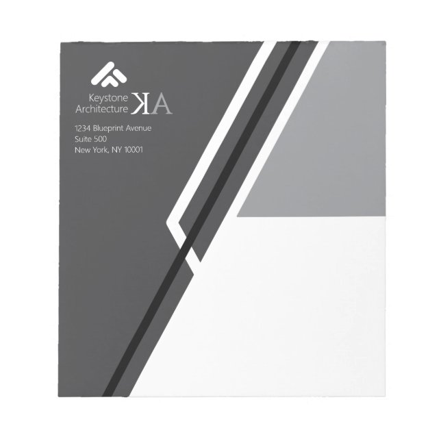 Bloco De Notas Monograma Moderno Arquiteto Bold Preto e Cinza (Frente)
